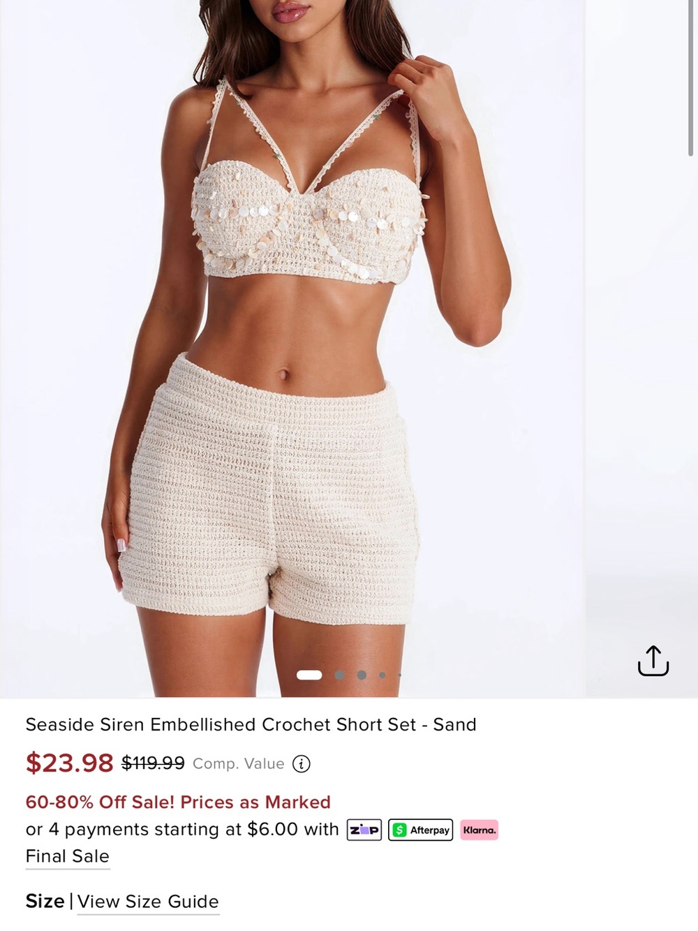 Fashion Nova Sand Crochet Embellished Bralette & Shorts Set